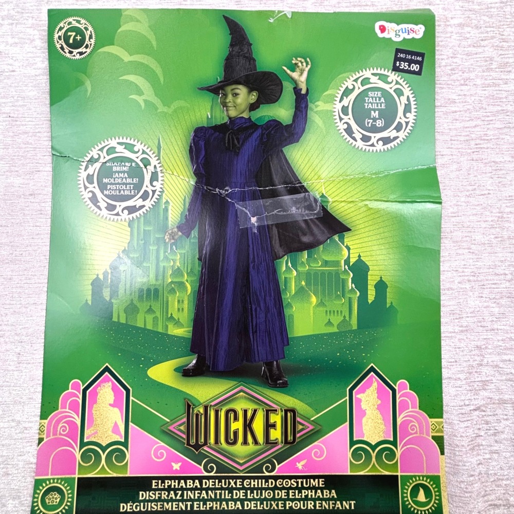 WICKED Elphaba Deluxe Child Costume Witch Dress Hat Cape Sz S 4-6X NEW